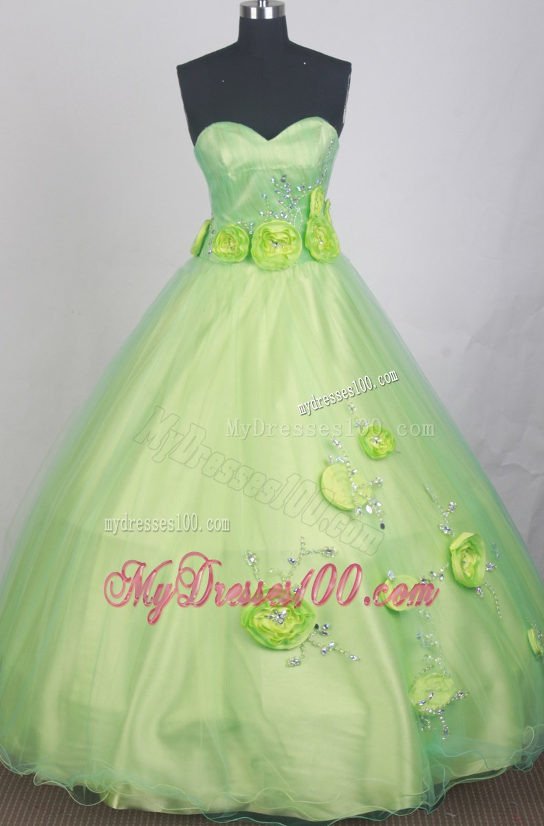 Hand Made Flowers and Beaded Quinceanera Dress in Pale Green